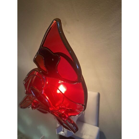 Cardinal On Branch Stained Glass Plug-In Nightlight New 4.5” - Picture 5 of 8